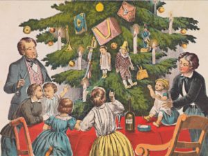 Gezin bij de kerstboom